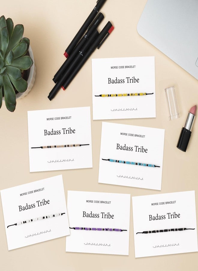 QIMGIC Morse Code Bracelet for Women - 6pcs Badass Tribe Adjustable Bracelets with Decorative Card for Friends Sister Couples, Funny Inspirational Morse Code Handmade Jewelry Gift for Birthday Team - Image 5